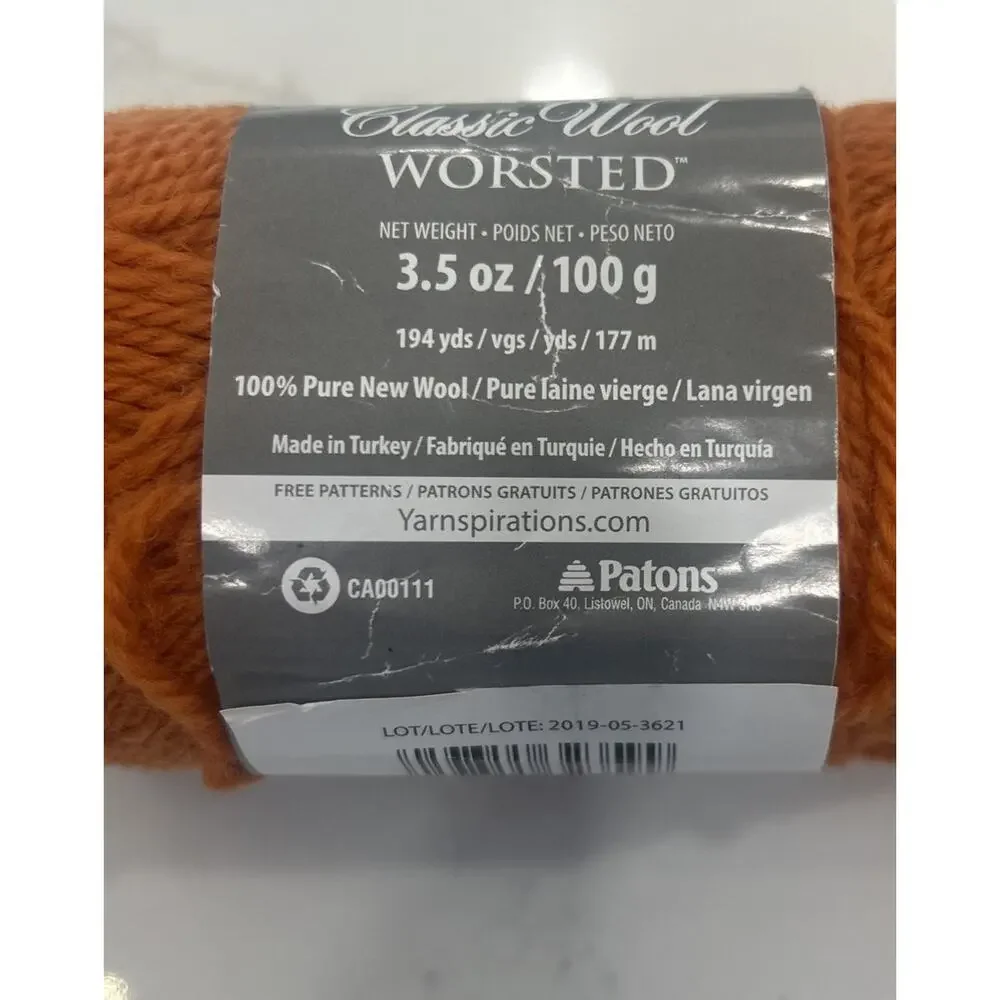 Vtg Patons CLASSIC WOOL WORSTED Yarn PUMPKIN Wool 3.50oz/210yds‎ Orange